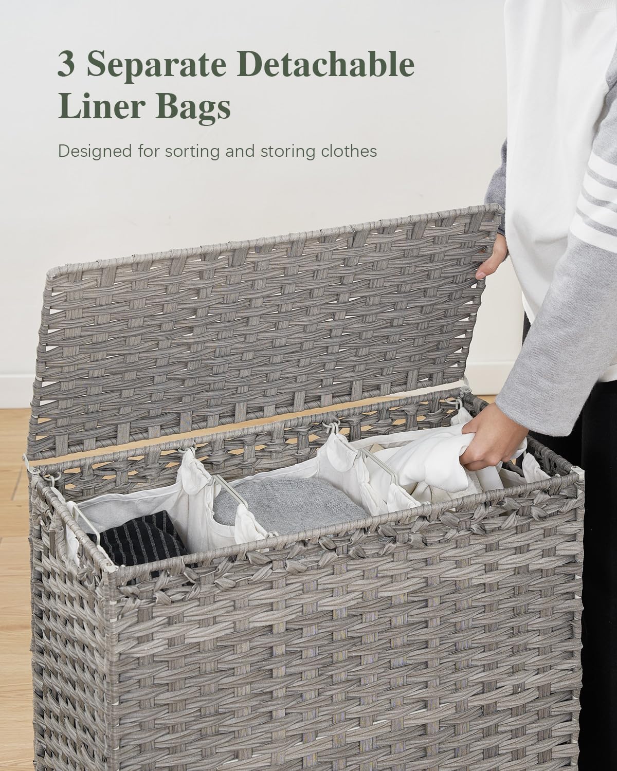 Laundry Hamper with Lid 132 L, (35 Gallons) Clothes Hamper with Lid, Handwoven Rattan Laundry