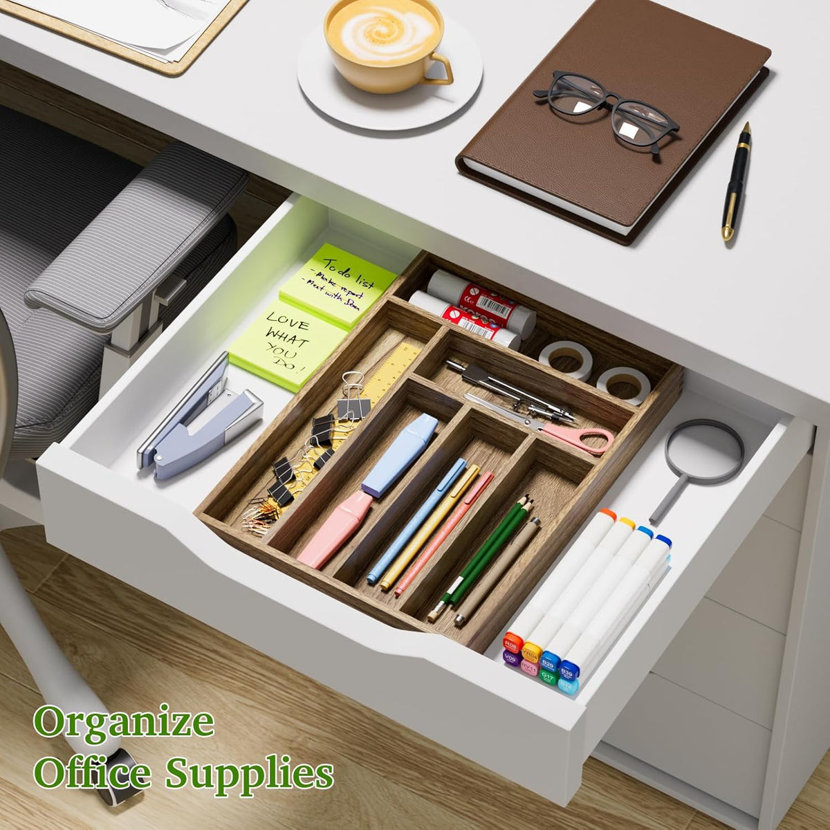 Acacia Wood Silverware Drawer Organizer, Kitchen Utensil Cutlery Drawer Organizer with Dividers