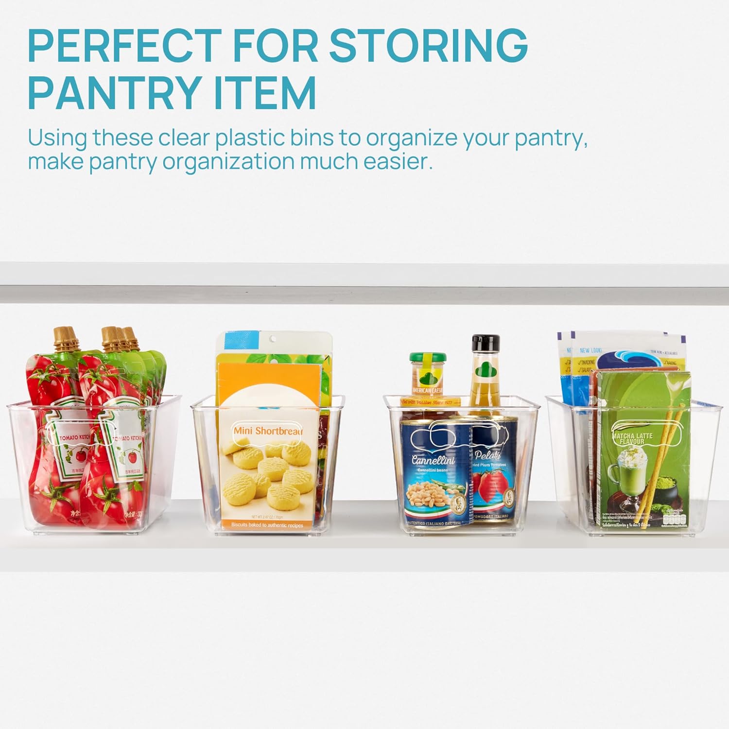 Vtopmart Clear Plastic Storage Bins, 6 PCS Pantry Organizer Bins with Handle for Refrigerator