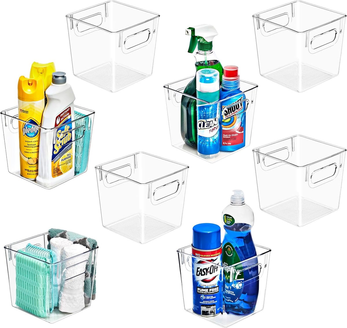 Sorbus 8 Pack Small Clear Plastic Storage Bins, Clear Organizer Bins with Handle for Kitchen