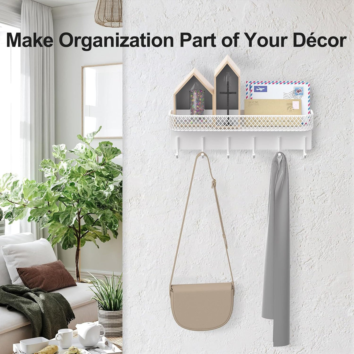 Key Holder for Wall – Decorative Stainless Steel Key Hanger with 6 Hooks for Hats, Bags, Leashes