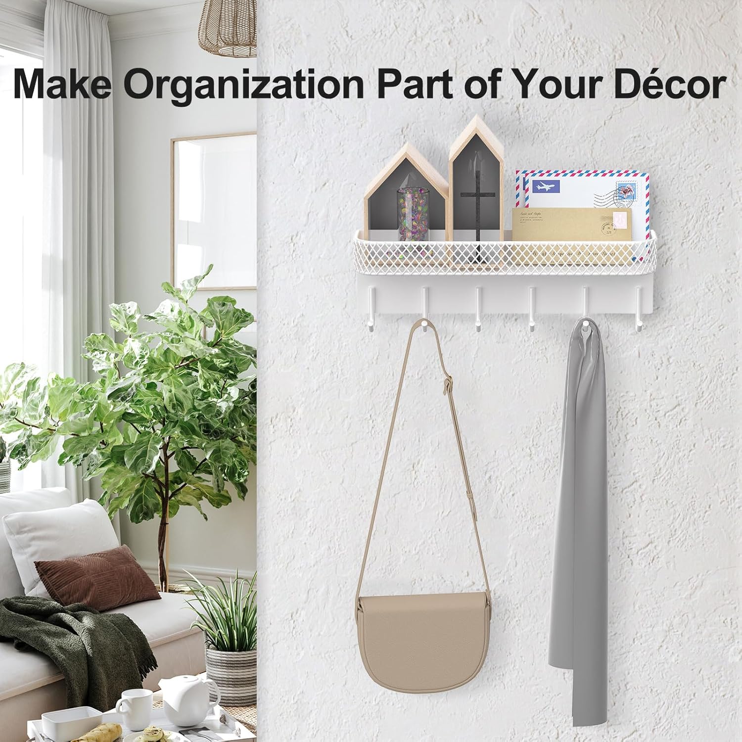 Key Holder for Wall – Decorative Stainless Steel Key Hanger with 6 Hooks for Hats, Bags, Leashes