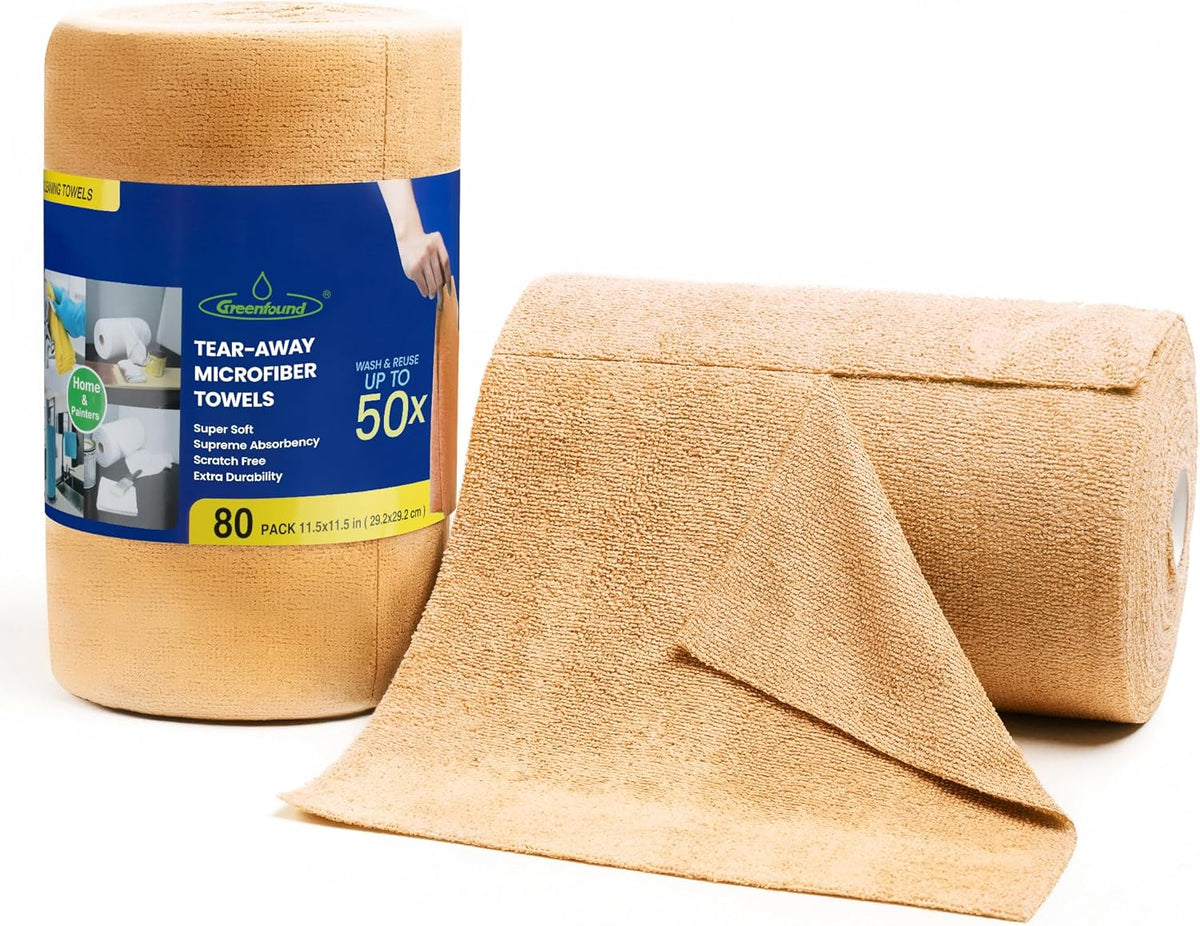 Greenfound Microfiber Cleaning Cloth Roll -80 Pack, 11.5x11.5, Tear Away Towels, Reusable and