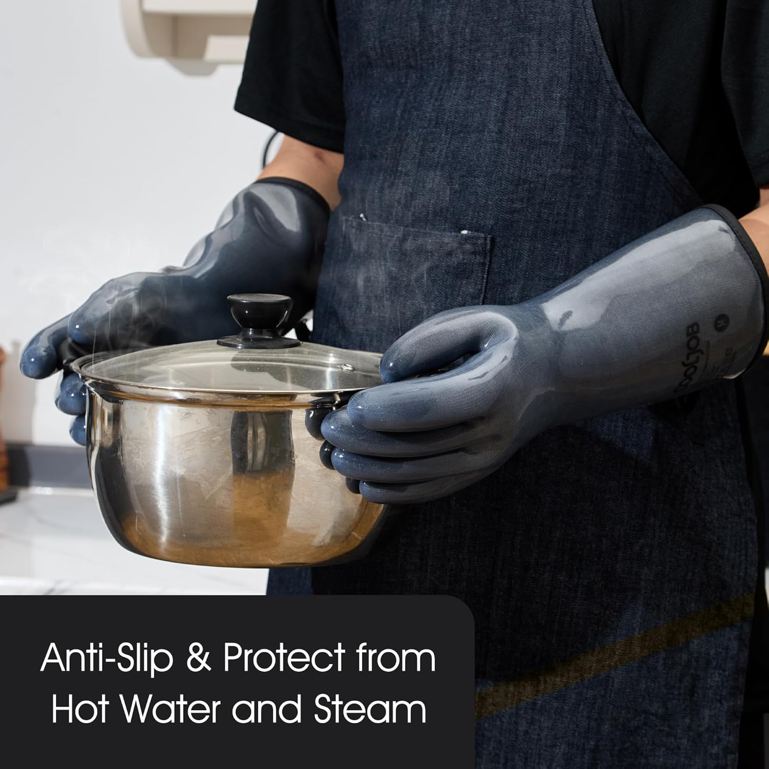 COOLJOB Heat Resistant Oven Gloves, Waterproof Liquid Silicone BBQ Grilling Gloves for Barbecue