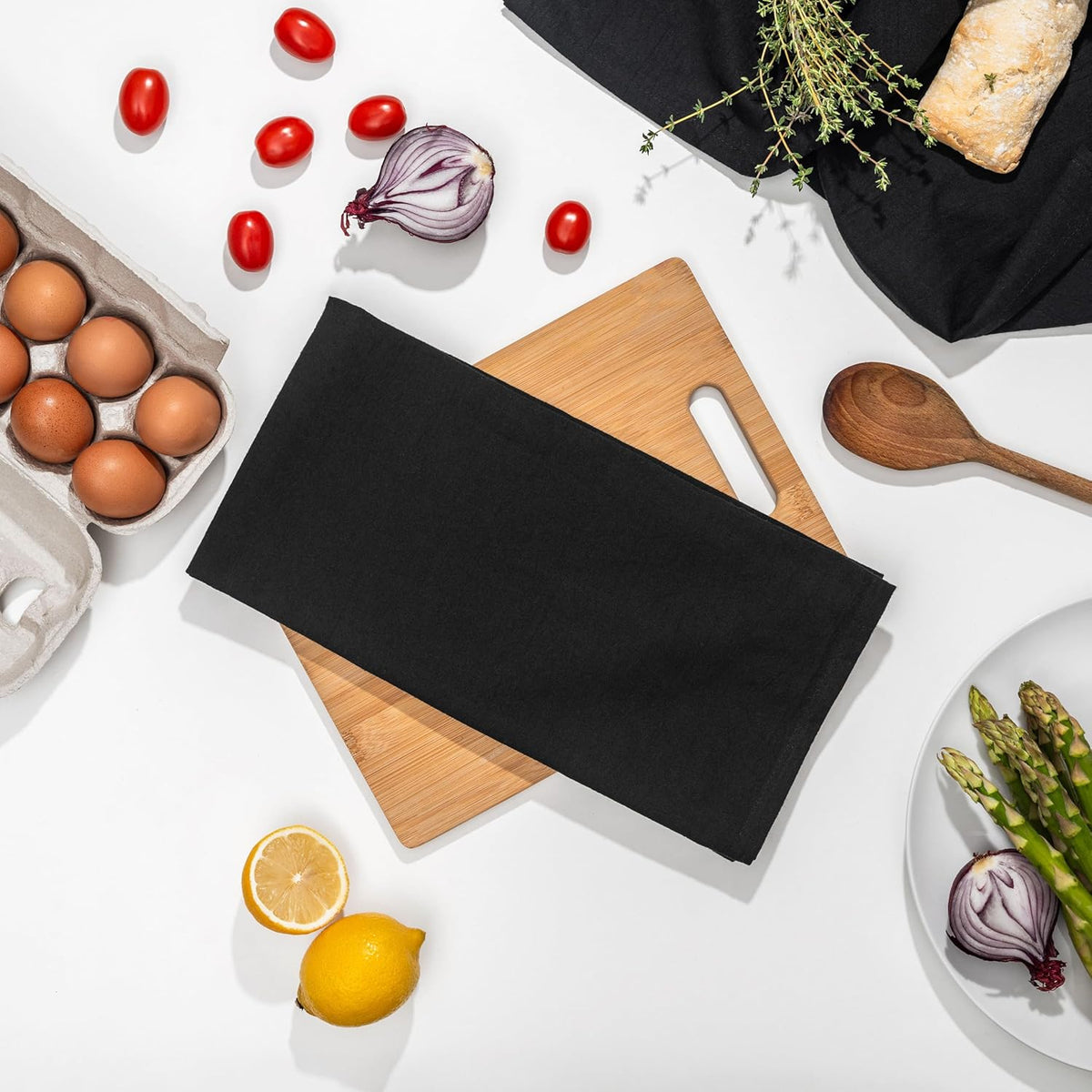 Black Flour Sack Tea Towels - 100% Cotton, 27"x27", 5 Pack, Highly Absorbent Dish Towels