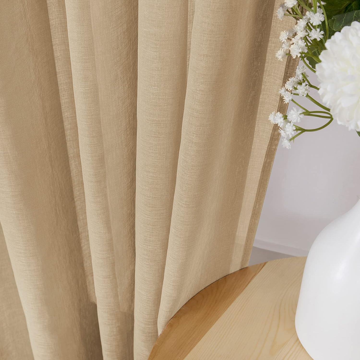 Tollpiz Sheer Curtain Linen Textured Living Room Curtains Sheer Light Filtering Rod Pocket Voile