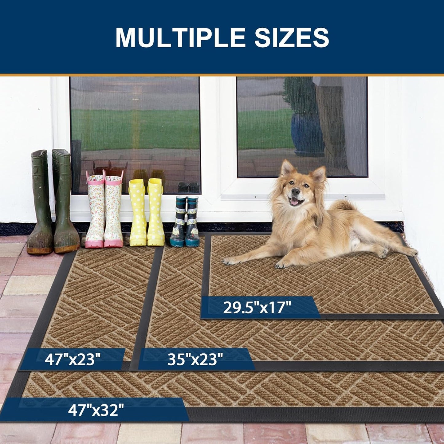 Smiry Front Door Mat Outside Entrance, Heavy Duty Outdoor Indoor Natural Rubber Doormat, Non Slip