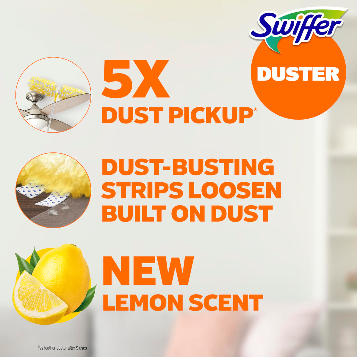 Swiffer Duster Kit with 6 ft Super Extendable Handle, Heavy Duty Starter Kit with 8 Refills, Lemon