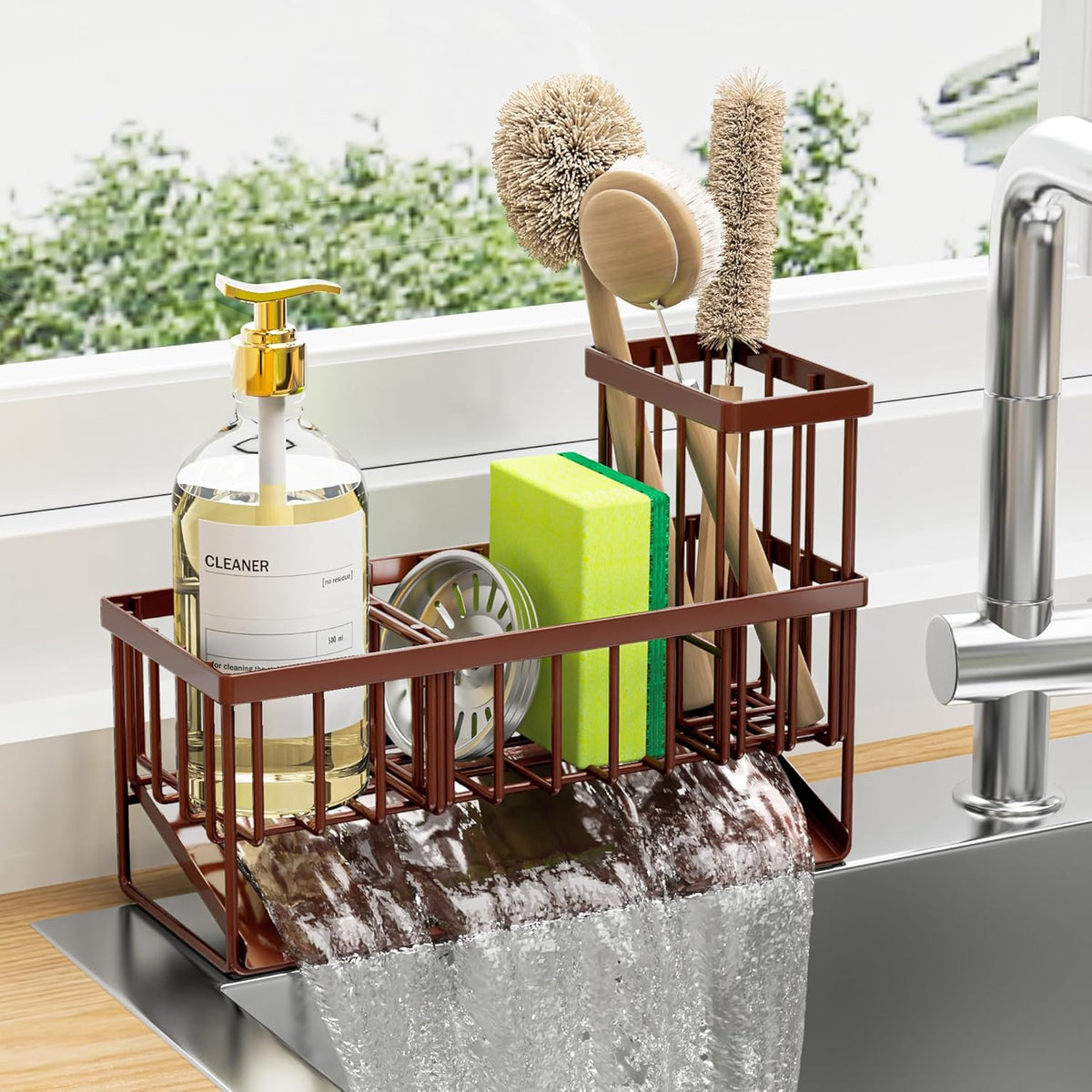 Cisily Kitchen Sink Caddy, Sponge Holder for Kitchen Sink, Kitchen Sink Organzier and Storage with