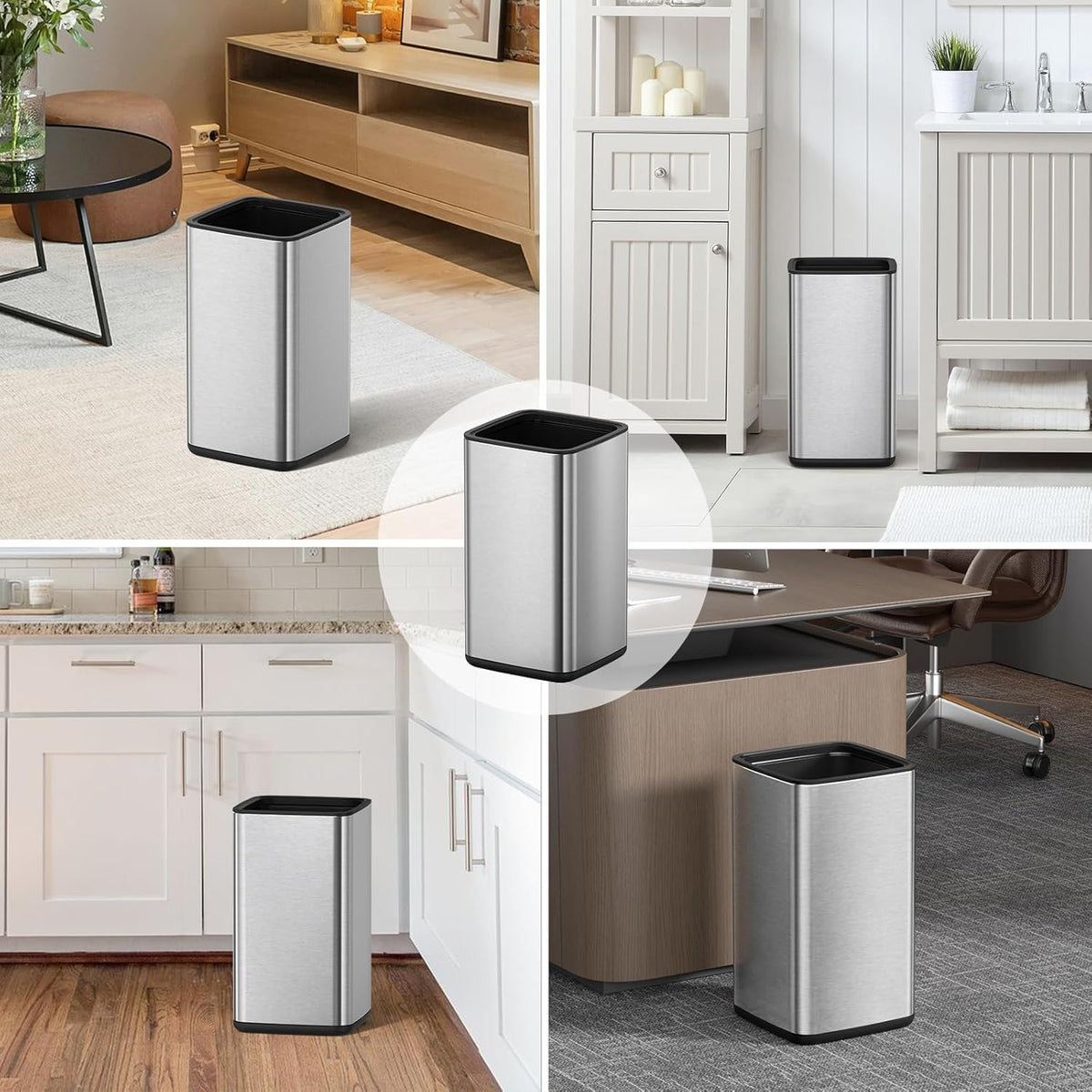 Mbillion 4 Gal/15L Open top Trash Can with Removable Inner Bucket Small Waste Basket, Metal Trash