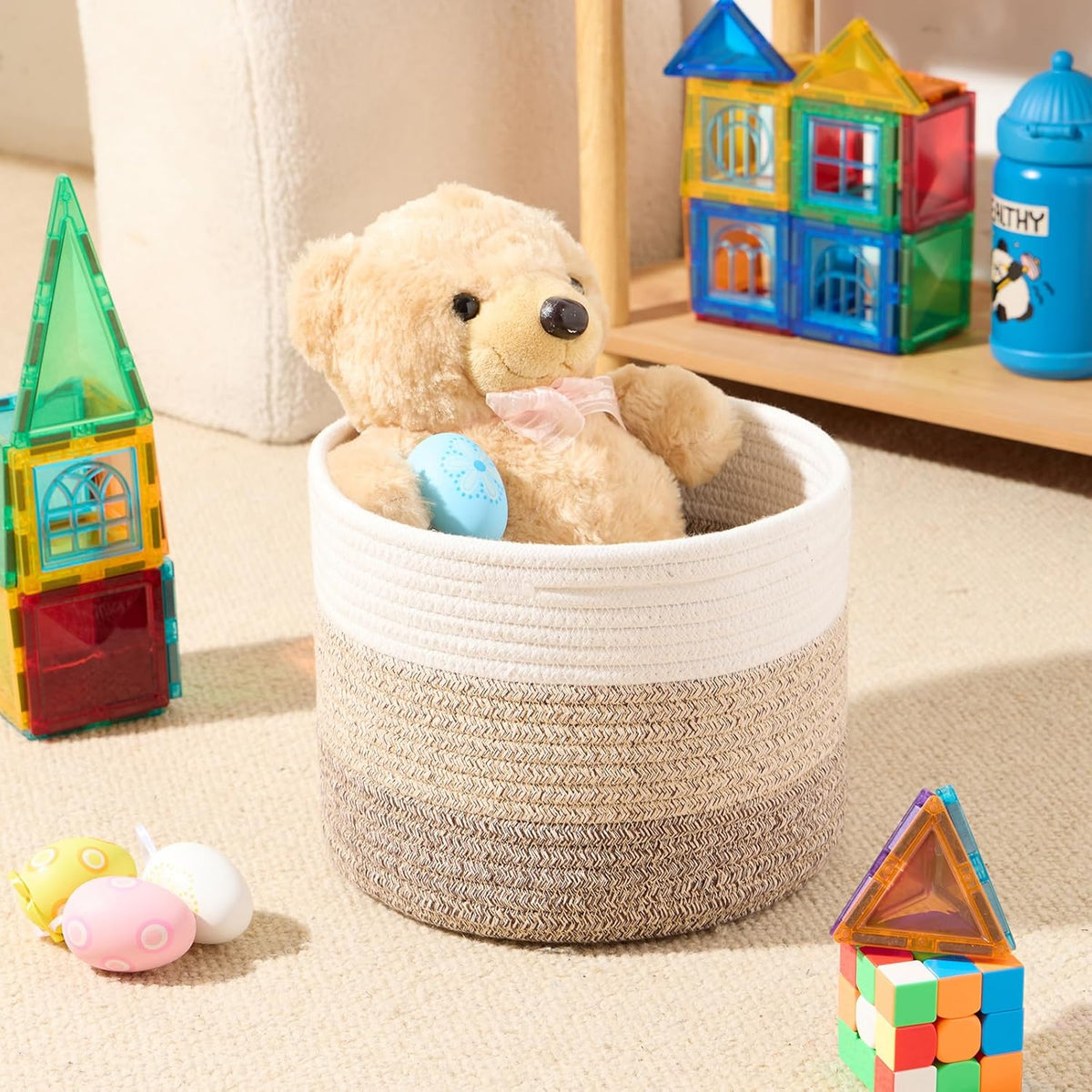Small Basket for Organizing | Cube Shelf Closet Storage Baskets | 9.7×9.7×7.1” | Woven Rope Gift