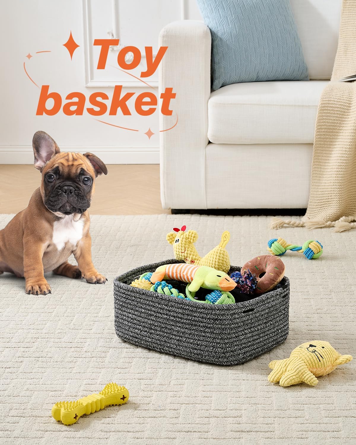 Small Woven Basket, 13.5 x 9.5 x 5 Inches, Storage Basket for Organizing, Cute Small Rope Shelf