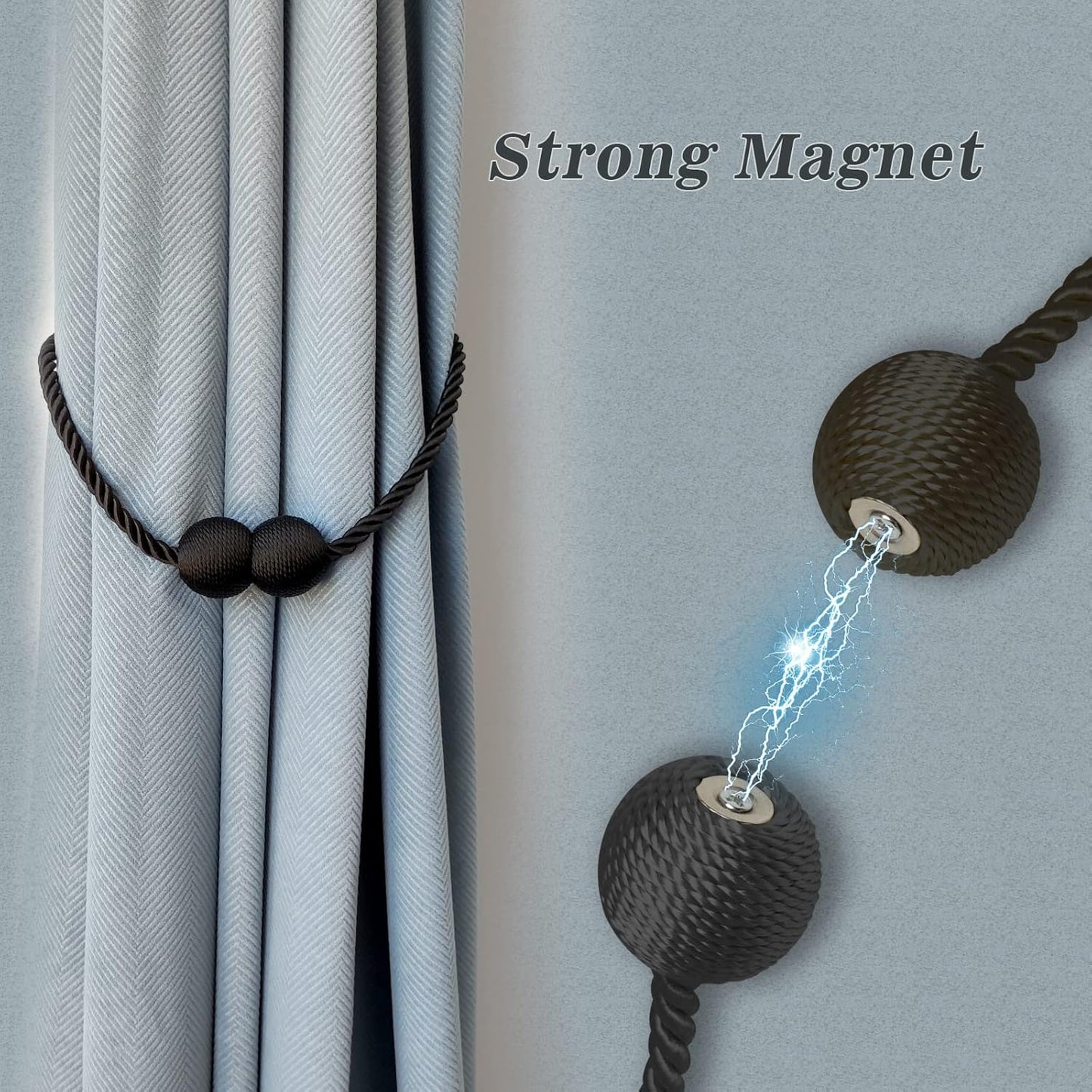 Hion Magnetic Curtain Tiebacks Dark Brown 6 Pack, Curtain Tiebacks Buckles Holdbacks Holders Hooks