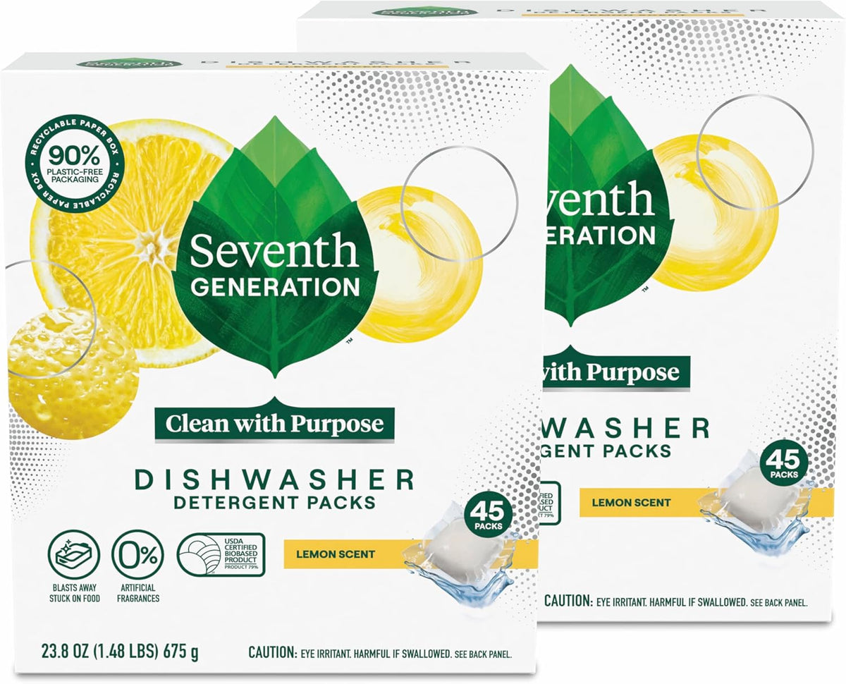 Seventh Generation Dishwasher Detergent Packs Lemon scent 2 Pack for sparkling dishes Dishwasher