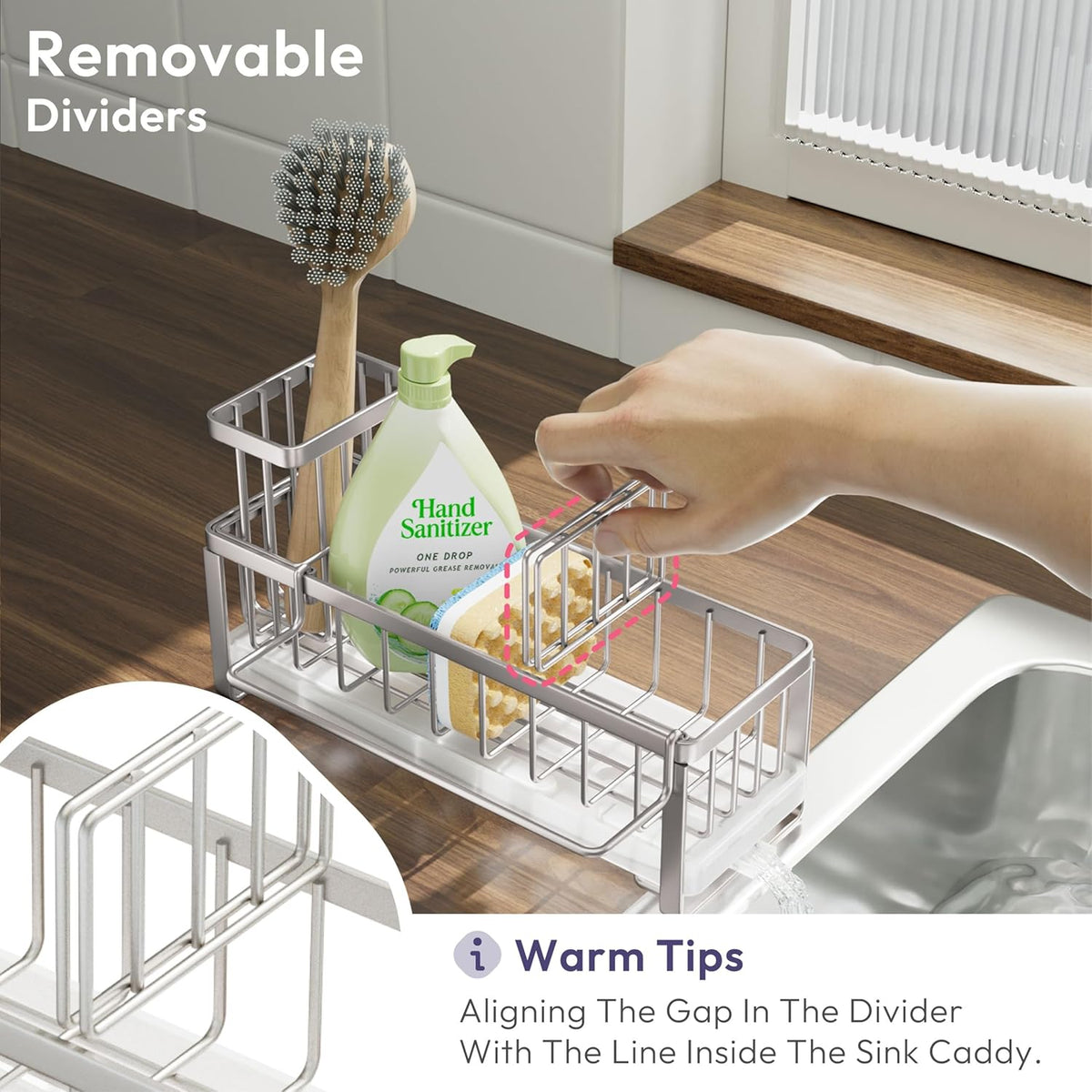 SWTYMIKI Sponge Holder for Kitchen Sink - Sink Caddy with Brush Holder Self-draining Sponge Caddy