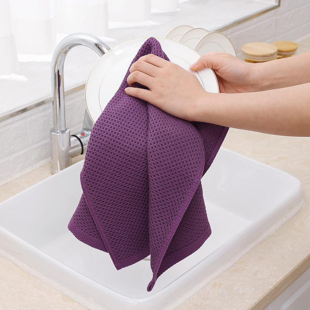 Homaxy 100% Cotton Waffle Weave Kitchen Dish Towels, Ultra Soft Absorbent Quick Drying Cleaning