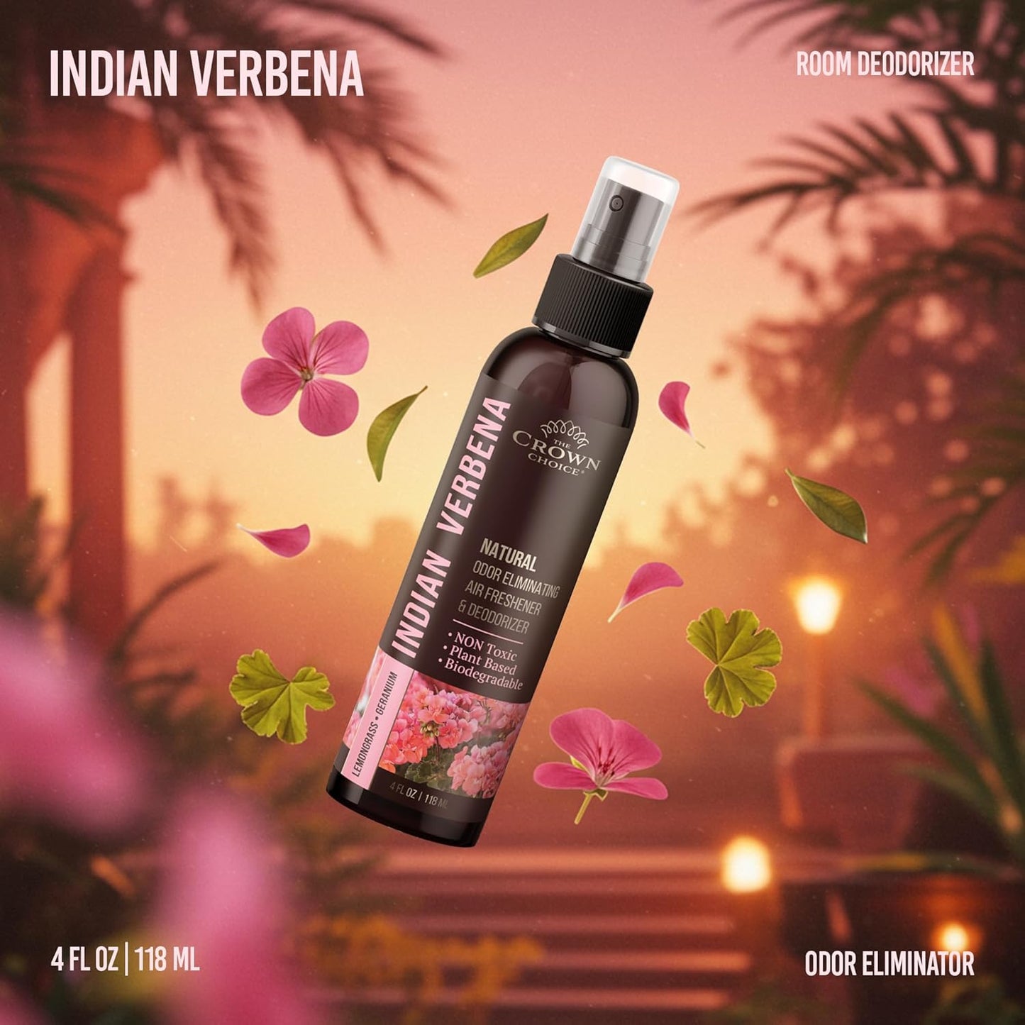 Natural Air Freshener Spray—Geranium & Lemongrass Odor Eliminator—Non-Toxic Essential Oil