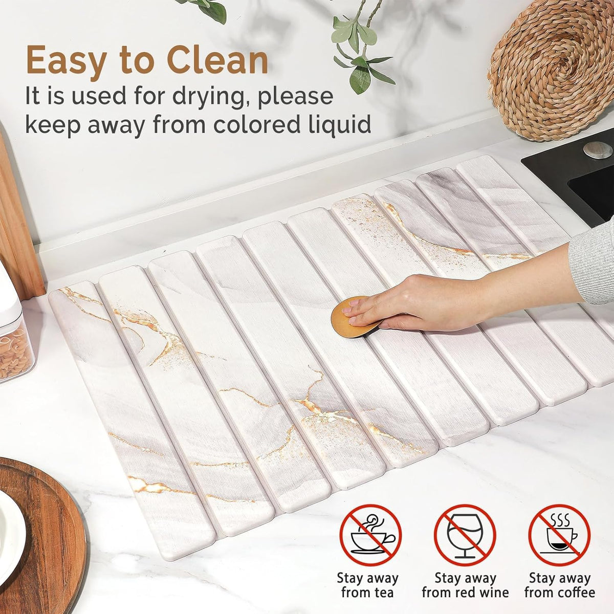 2 PCS Large Stone Dish Drying Mat for Kitchen Counter,Quick Dry Stone Dishes Mats,Marbled Water