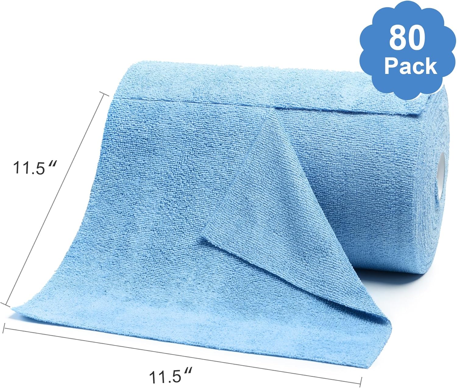 LIVOS Microfiber Cleaning Cloth Roll - 80 Pack, Reusable Paper Towels Blue Tear Away, Microfiber