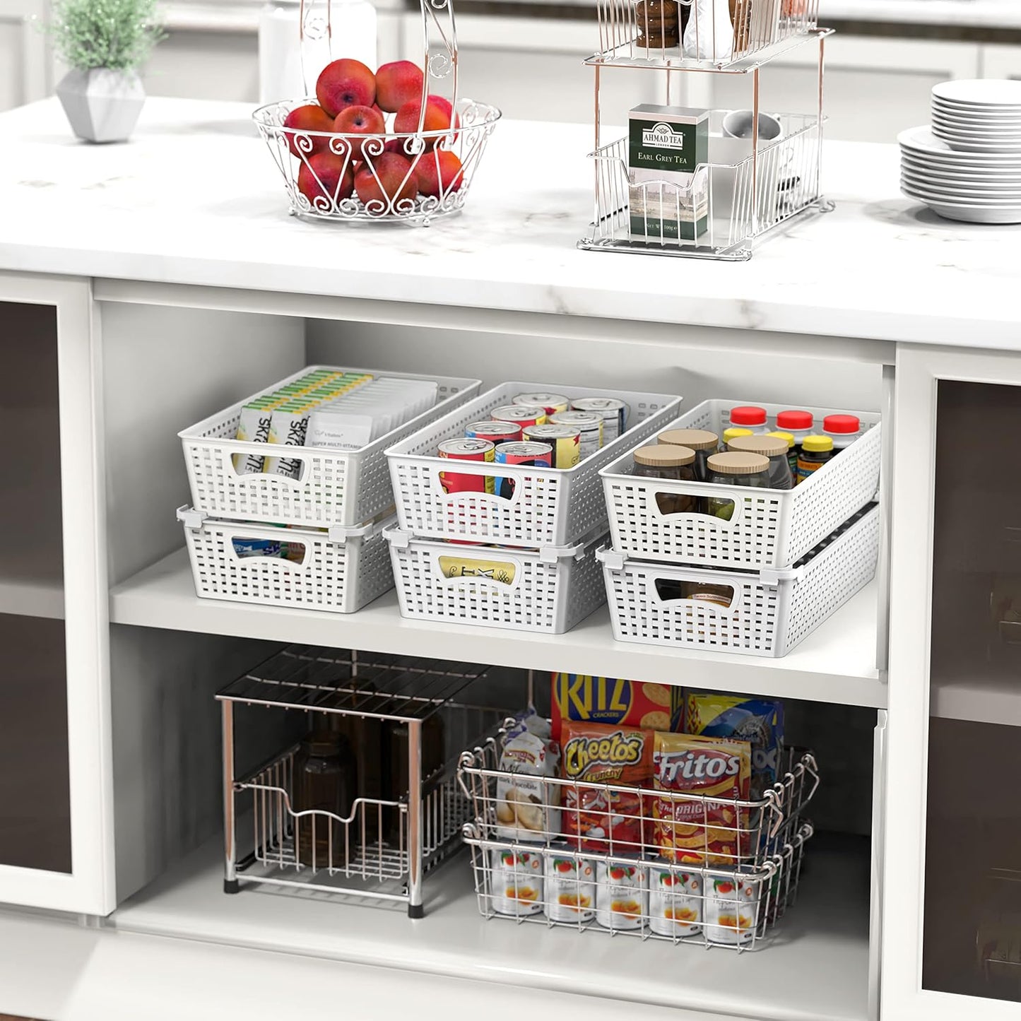 Simple Houseware Plastic Stackable Storage Basket Pantry Organizer, 6 Pack, 14.5" x 8.5" x 3.5"