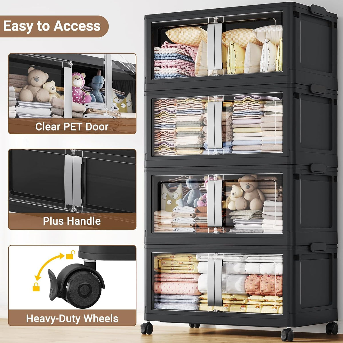 BROVIEW 640QT Stackable Storage Bins with Lids, 160Gal Extra Large Collapsible Storage Box with