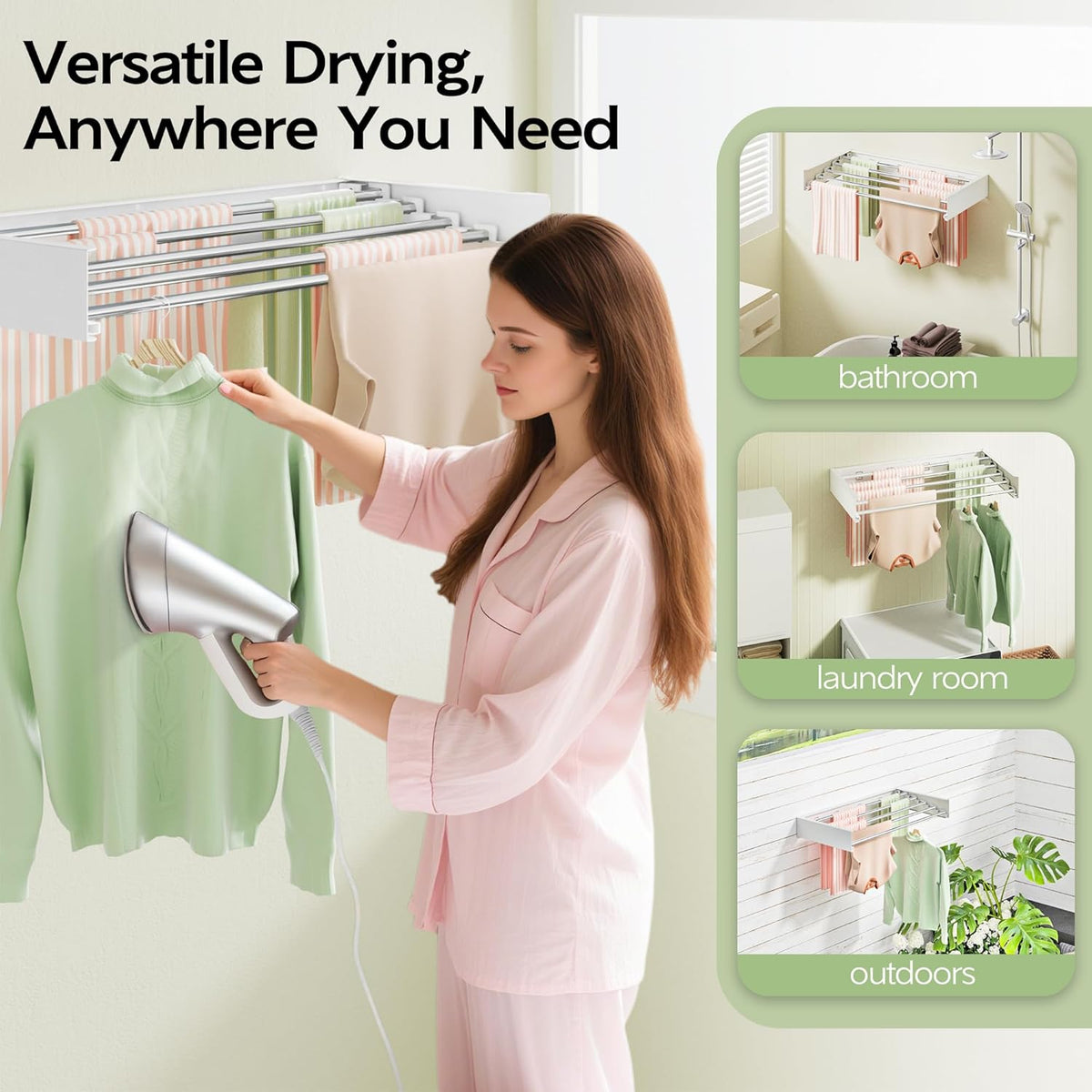 Wall Mounted Clothes Drying Rack 32", Foldable Wall Mount Laundry Rack Folding Indoor, Drying Rack