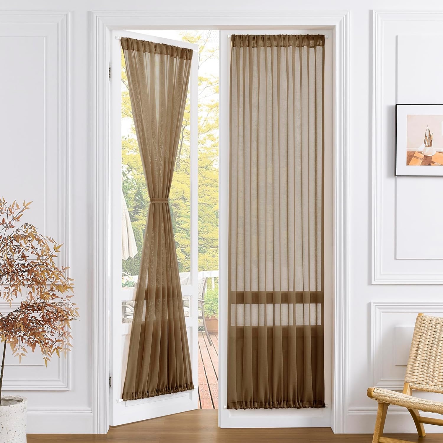 Tollpiz Sheer Door Curtains Closet Linen Textured Curtains Sheer Doorway Light Filtering Voile Rod