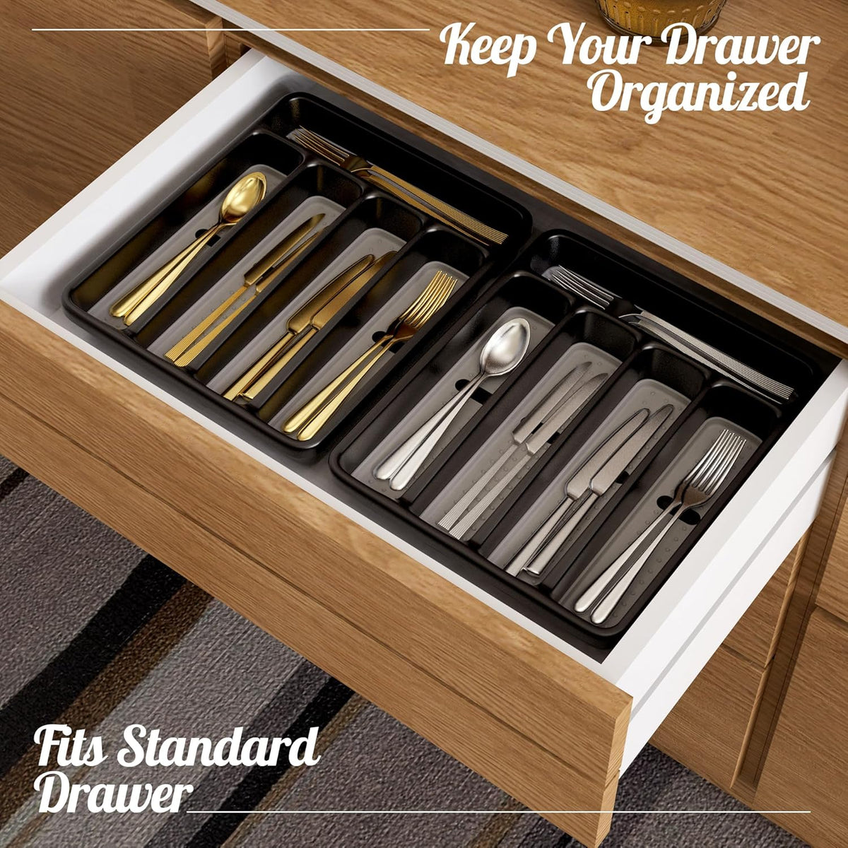 WEBACOO. Silverware Organizer for Kitchen Drawer - Non-Slip Utensil Drawer Organizer - Dishwasher