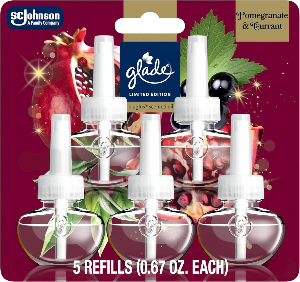 Glade PlugIns Refills Air Freshener, Pomegranate & Currant, Scented and Essential Oils for Home and