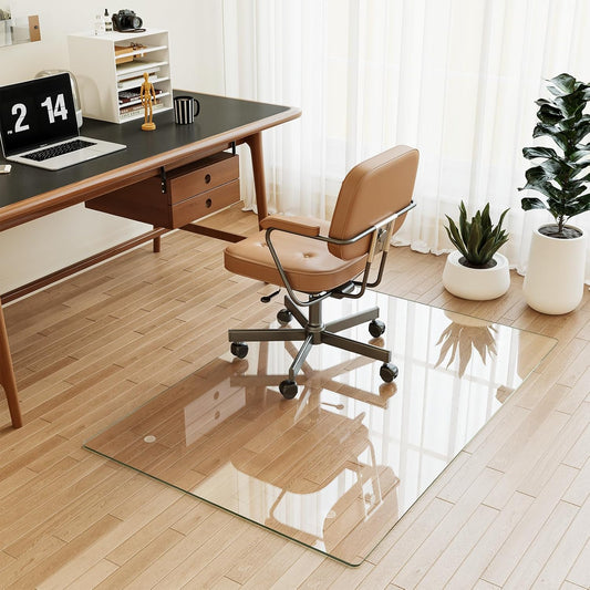 [Tempered Glass] 30" x 48" Glass Chair Mat, 1/5" Thick Office Chair Mat for Carpet or Hardwood