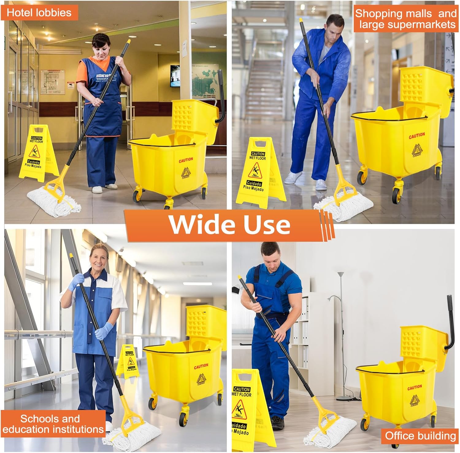 38 Qt Commercial Mop Bucket with Side Press Wringer on Wheels and Mops Set for Floor