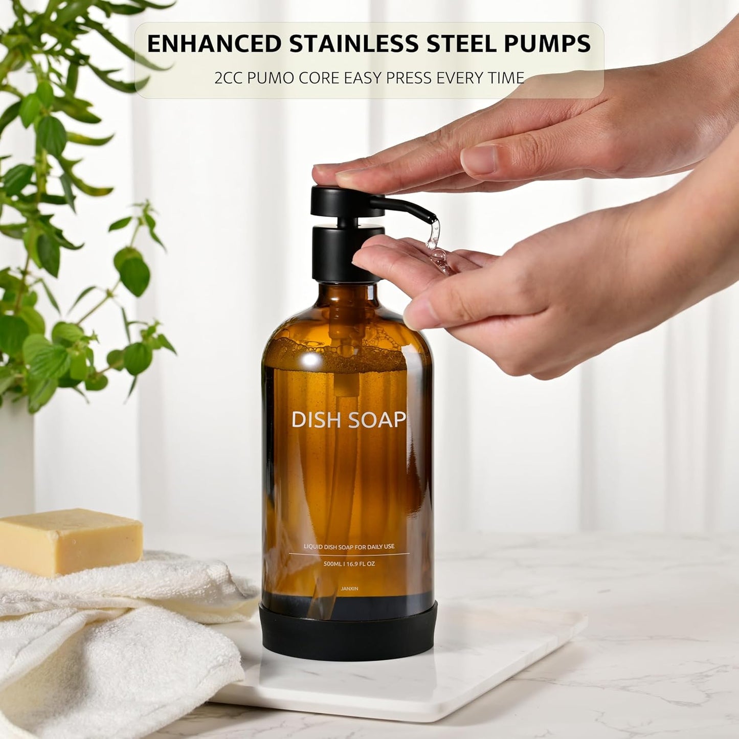 Glass Soap Dispenser Set by Janxin,Bathroom Soap Dispenser Set with Ceramic Tray,Luxury Bathroom