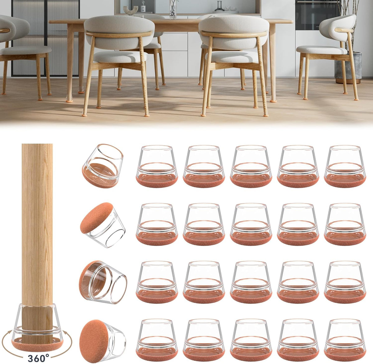 24PCS Upgraded Silicone Chair Leg Floor Protectors for Hardwood Floors, Furniture Sliders for Chair