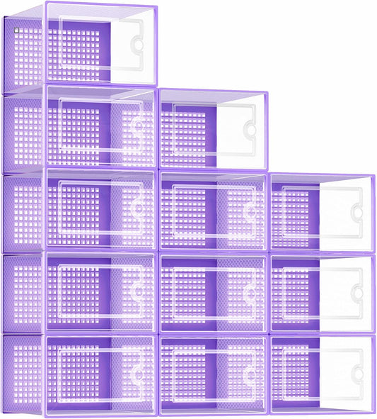 Kuject Shoe Organizers Storage Boxes for Closet, 12 Pack Clear Plastic Stackable Storage Bins with
