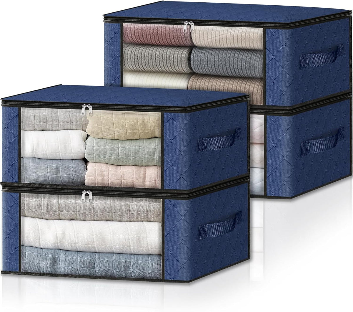 HomeHacks Storage 4-Pack Clothes Organizer Storage Bags Foldable Storage Box with Large Clear