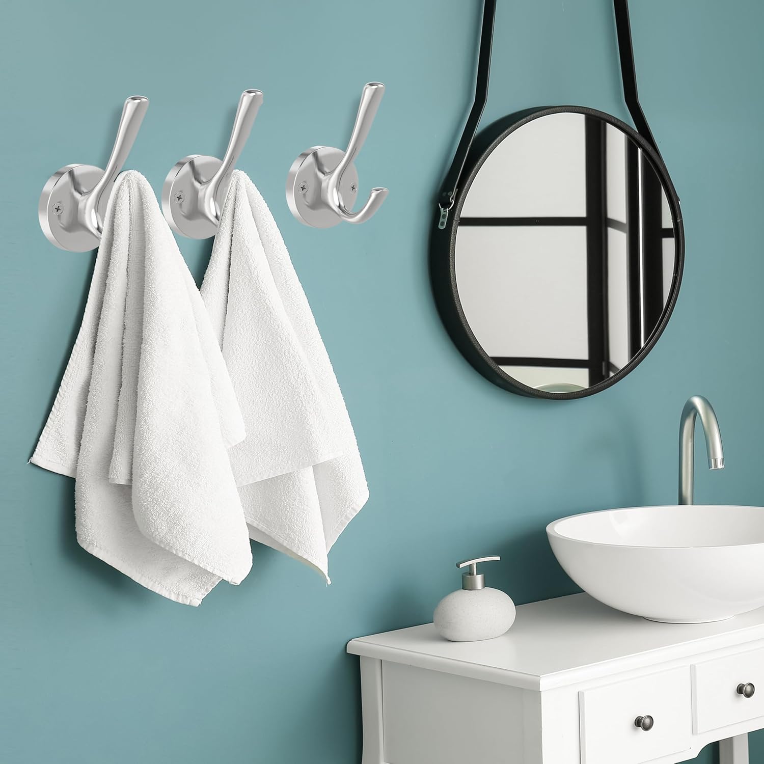 Brushed Nickel Robe Hooks Towel Hooks, 3 Pack Coat Hook Heavy Duty Mudroom Hook Double Bathrobe