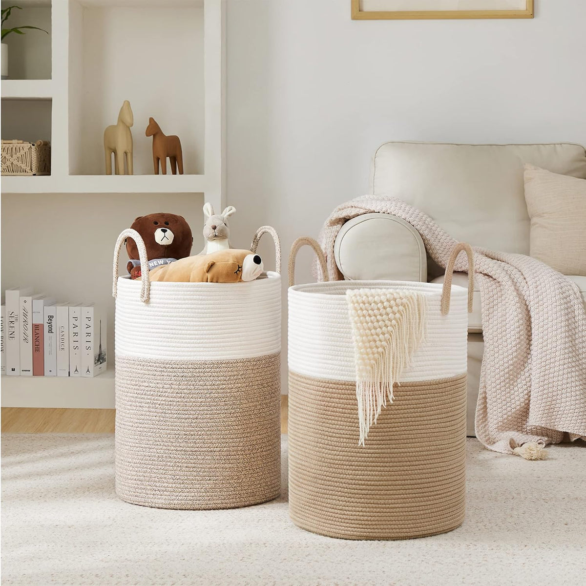YOUDENOVA Woven Rope Laundry Hamper Basket, 58L Tall Laundry Basket, Baby Nursery Hamper for