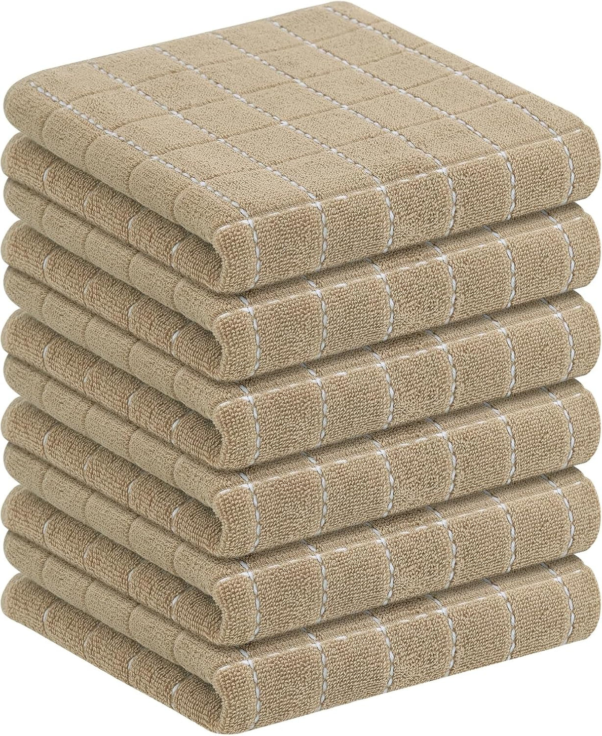 Homaxy 100% Cotton Terry Kitchen Towels(Tan, 13 x 28 inches), Checkered Designed, Soft and Super