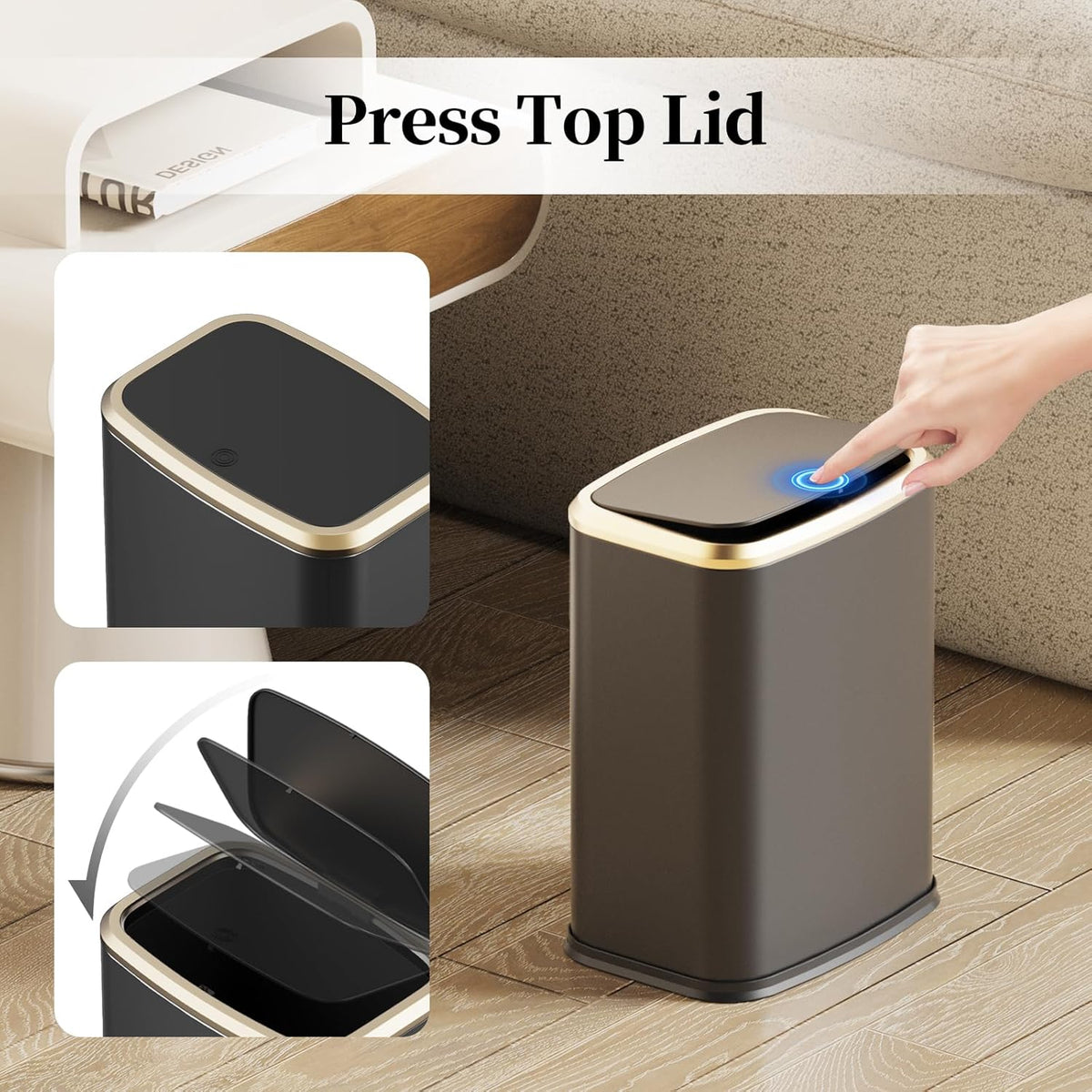 2.1 Gallon Bathroom Trash Can with Lid Press Top, 8 Liter Stainless Steel Garbage Can with Press