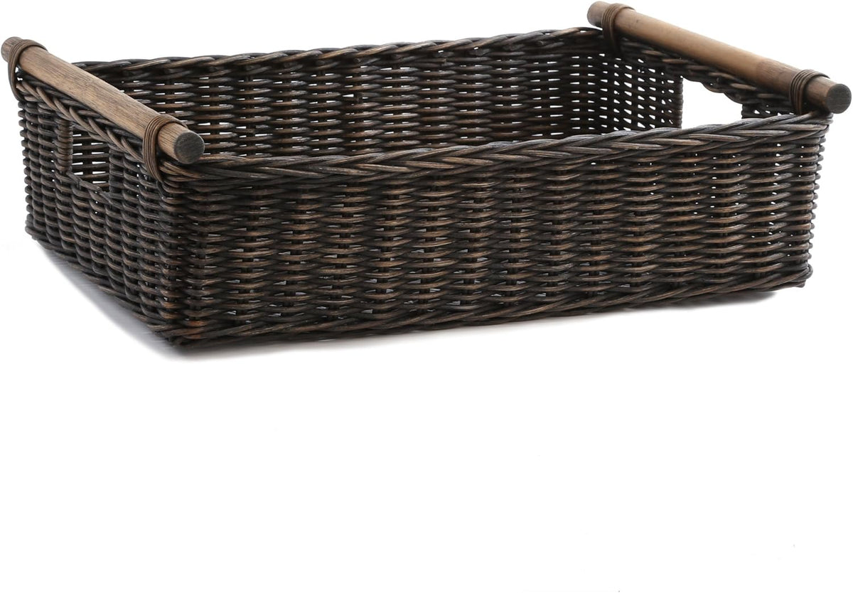The Basket Lady Low Pole Handle Wicker Storage Basket, Extra Large, 21.5 in L x 14.5 in W x 6.5 in