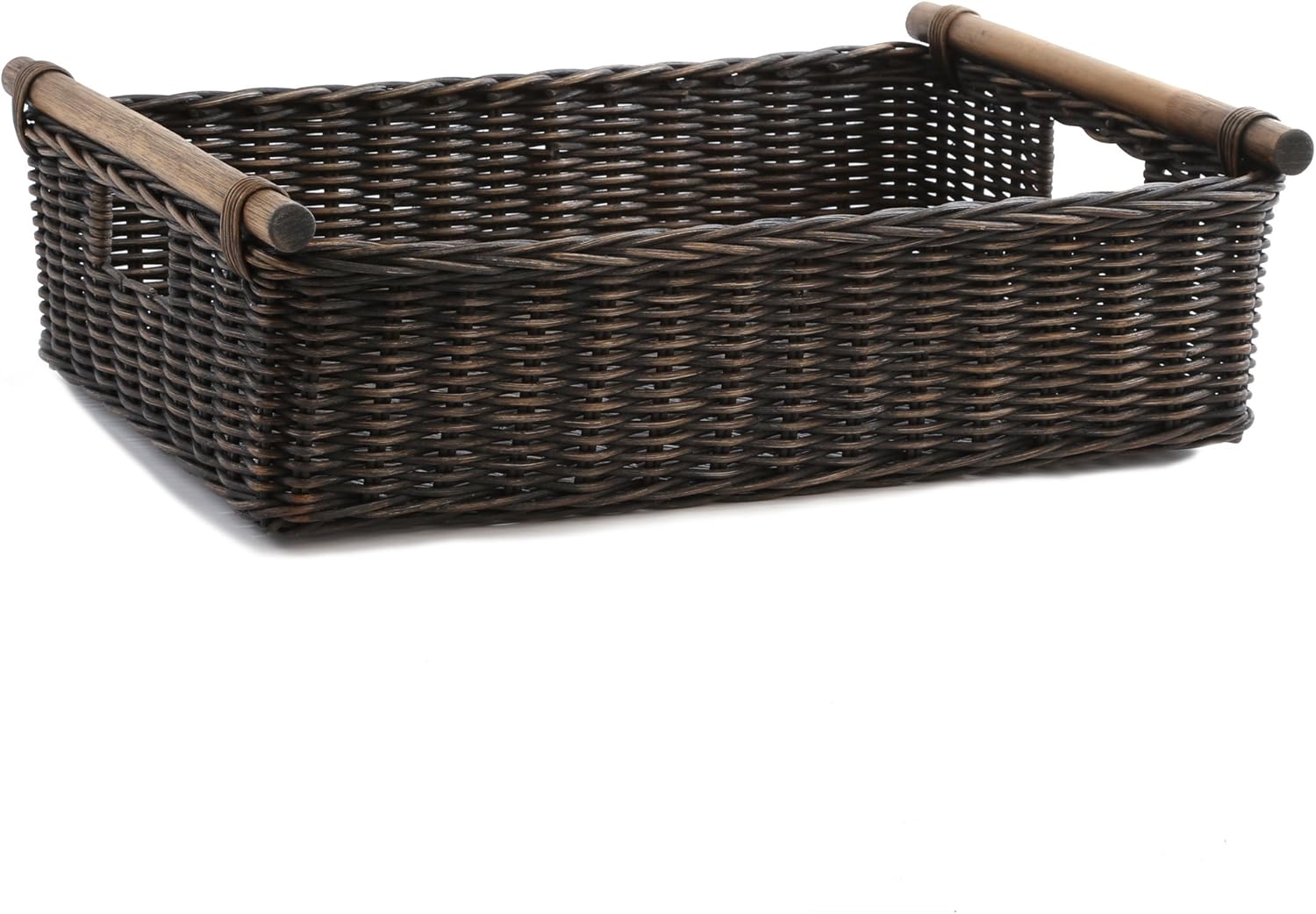 The Basket Lady Low Pole Handle Wicker Storage Basket, Large, 19.5 in L x 12.5 in W x 6 in H