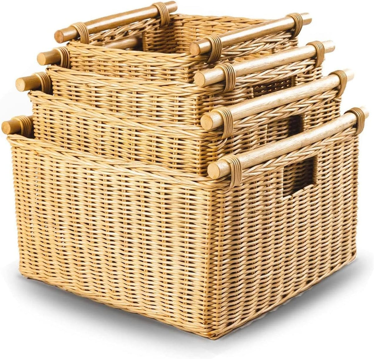 The Basket Lady Deep Pole Handle Wicker Storage Basket, Medium, 13.5 in L x 14 in W x 9 in H