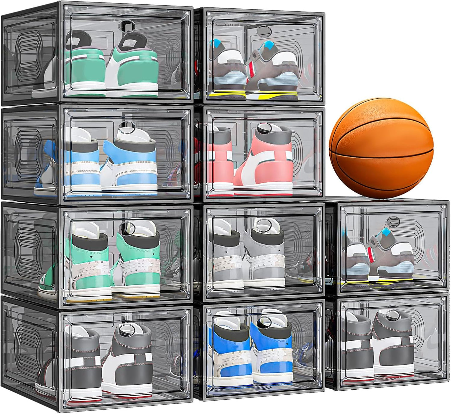 10 Pack Thicken Shoe Organizer Stackable,Upgraded Sturdy Shoe Storage Box with Magnetic Door,Shoe