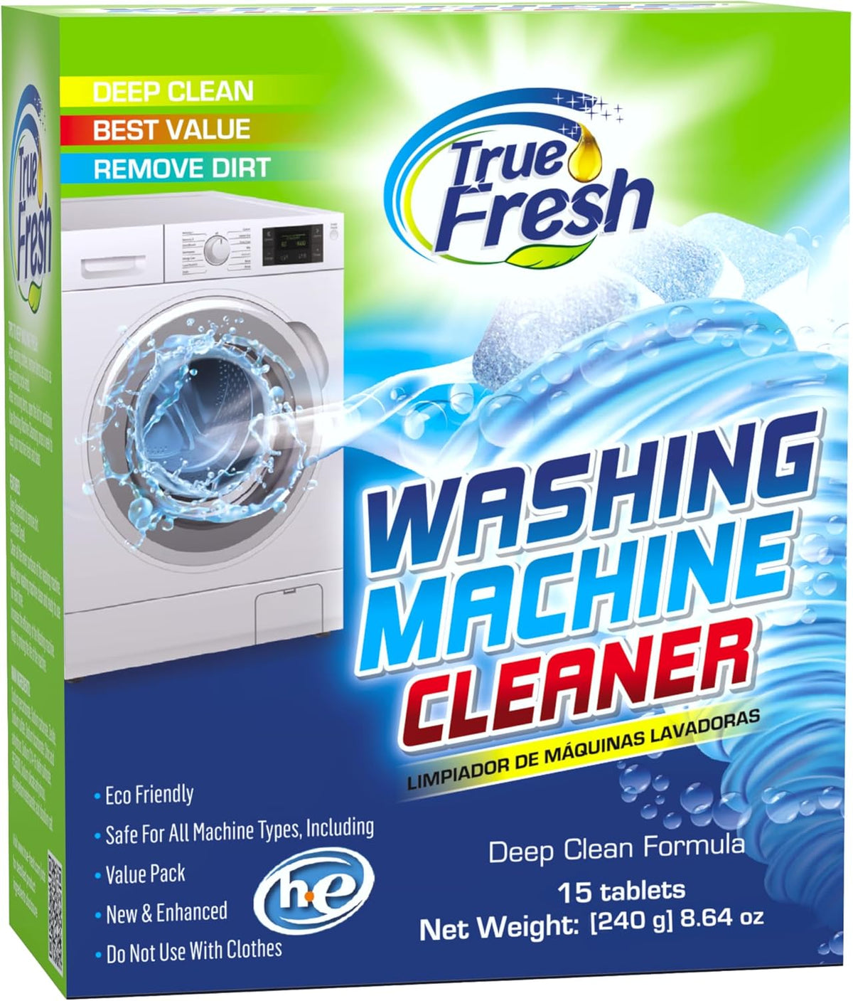 True Fresh Washing Machine Cleaner Tablets, 15 Solid Deep Cleaning Tablet, Finally Clean All