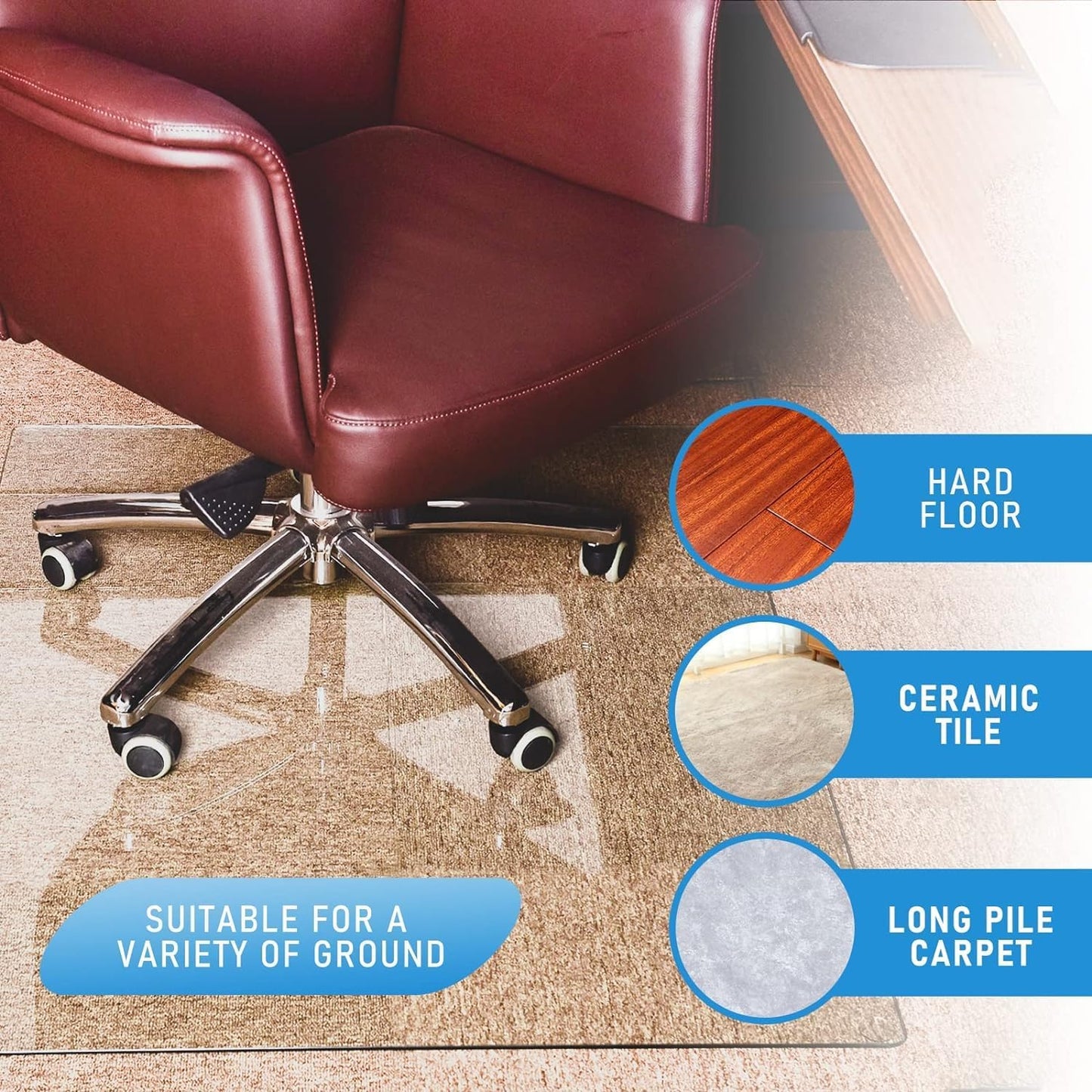 GLSLAND 36" x 46" Tempered Glass Chair Mat Heavy-Duty Floor Protector for Carpet & Hard Floors