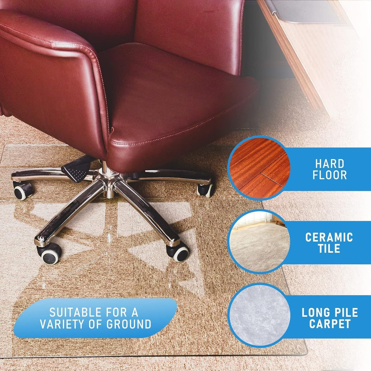 GLSLAND 36" x 46" Tempered Glass Chair Mat Heavy-Duty Floor Protector for Carpet & Hard Floors