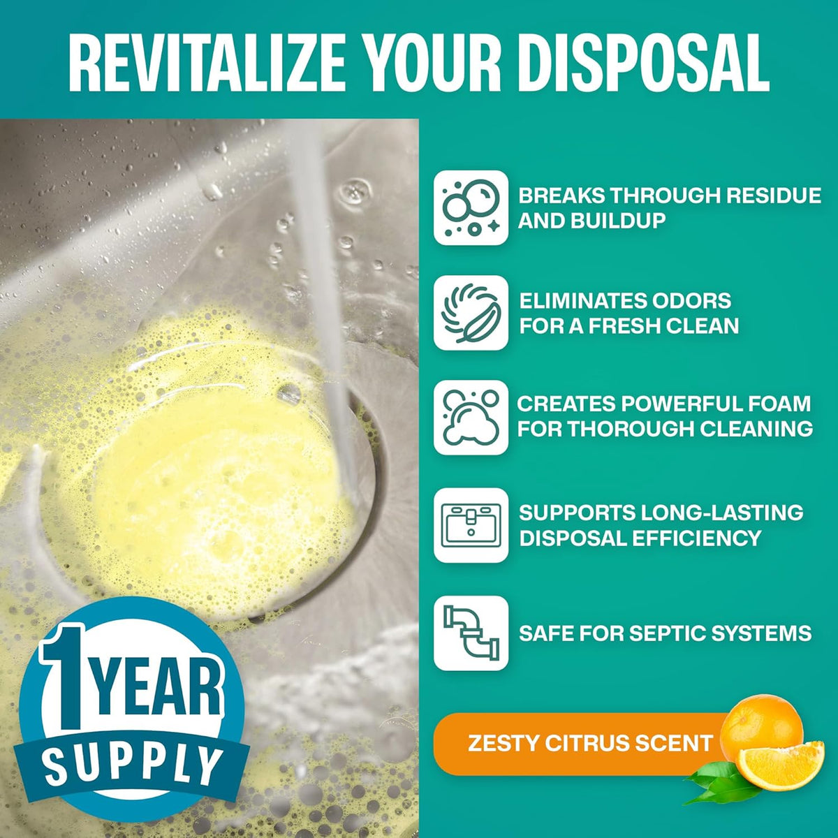 Sudstainables Garbage Disposal Cleaner Tablets 24-Pack - Sink Cleaner and Deodorizer, Disposal