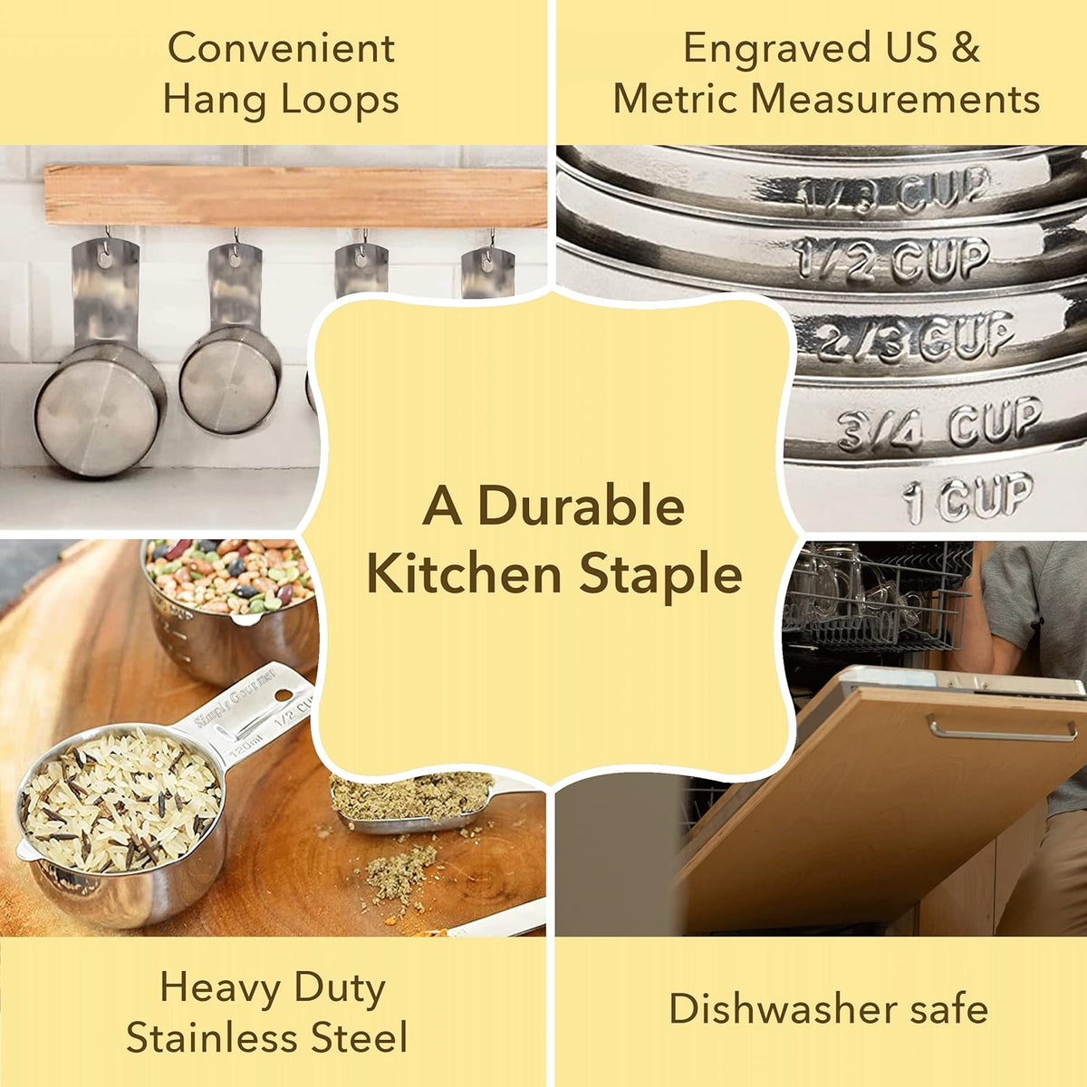 Simply Gourmet Measuring Cups and Spoons Set of 12 – Stainless Steel Kitchen Gadgets – Stackable