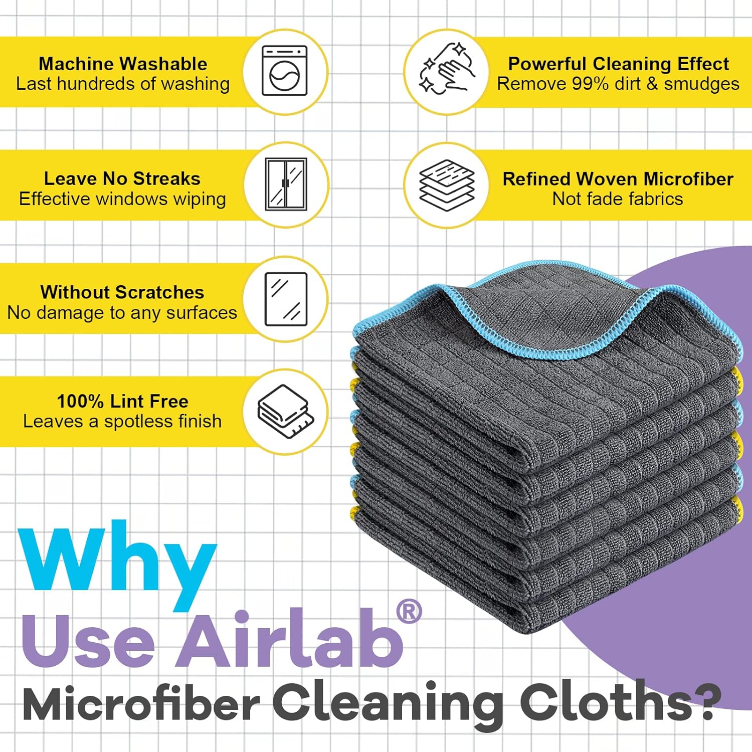 Airlab Microfiber Cleaning Cloth for Household Dust Rags for Cleaning All-Purpose Towels Streak