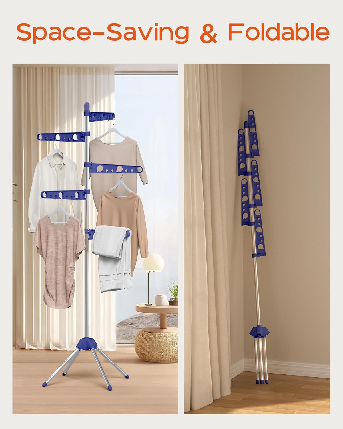 Clothes Drying Rack Foldable, 70.9 inch Tripod Drying Rack for 35 Pieces of Clothes, with